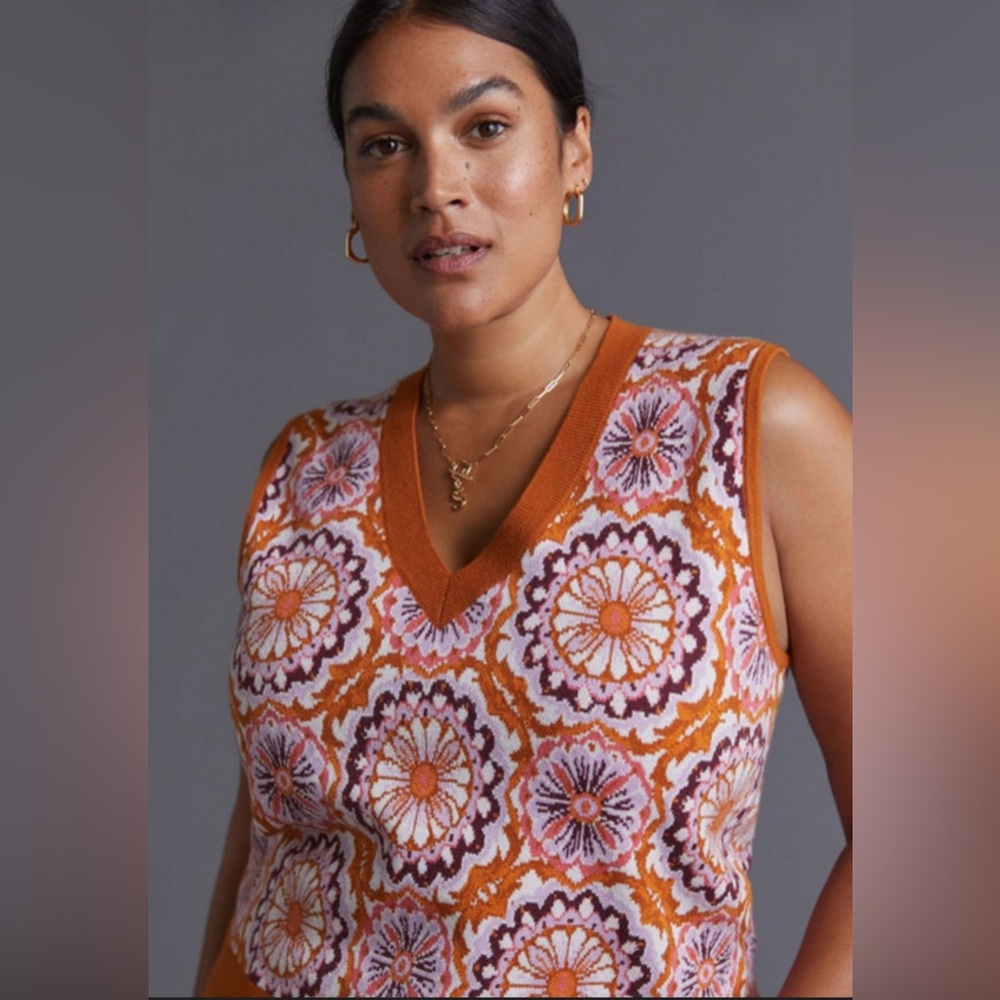 Maeve by Anthropologie Jacquard Sweater Vest Honey size small